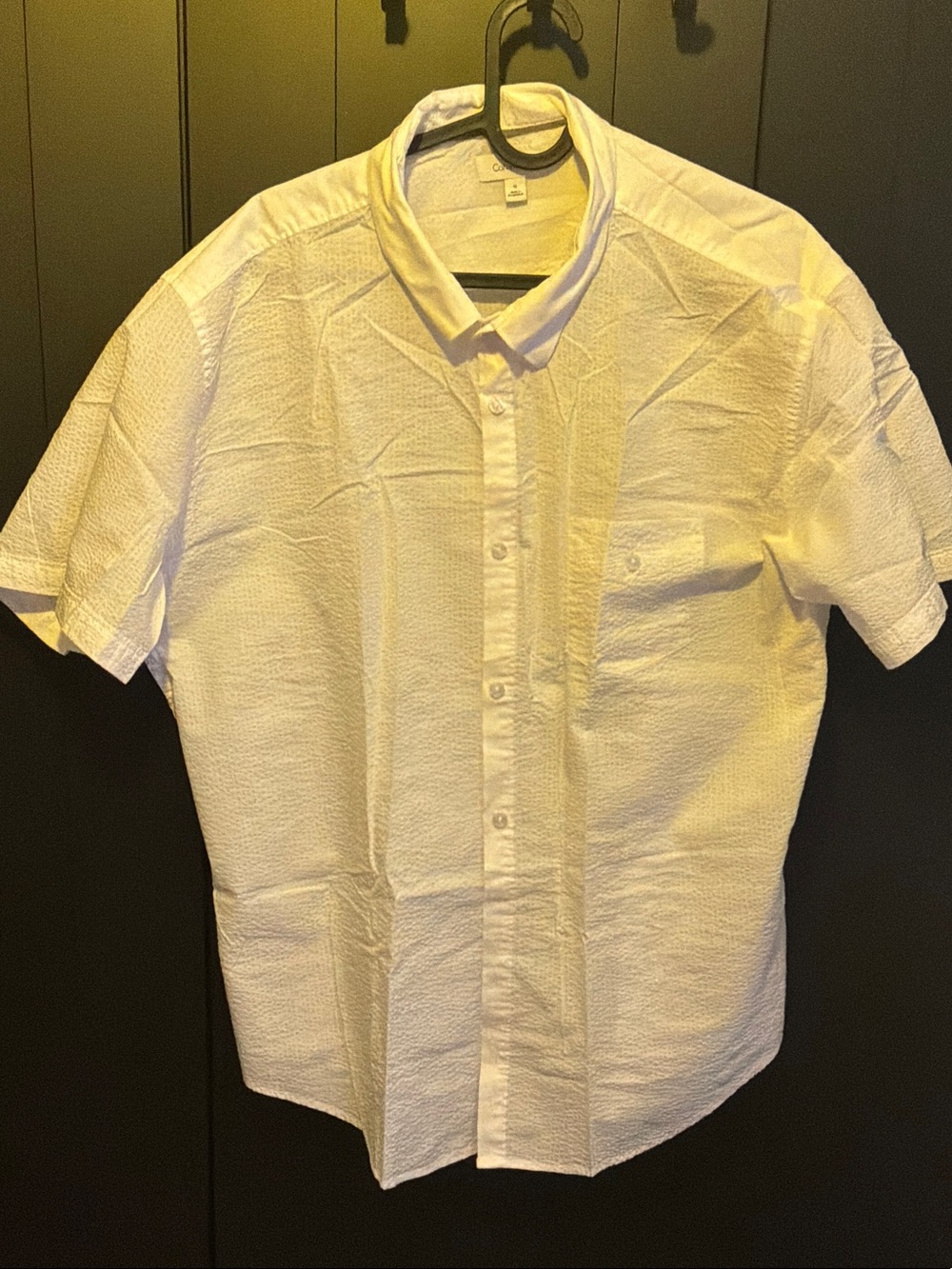 Calvin Klein White Short-Sleeve Textured Button-Down Shirt